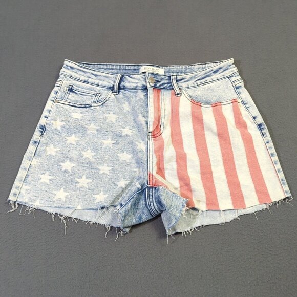 Judy Blue Jeans Shorts Women's 1XL Blue American Flag Star Stripe Denim - Picture 1 of 9